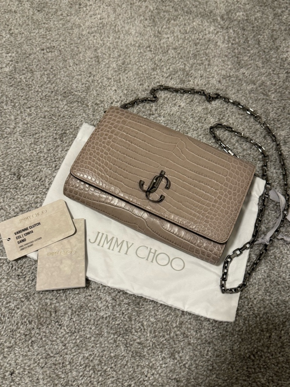 Jimmy Choo Sand Croc-Embossed Chain Shoulder Bag